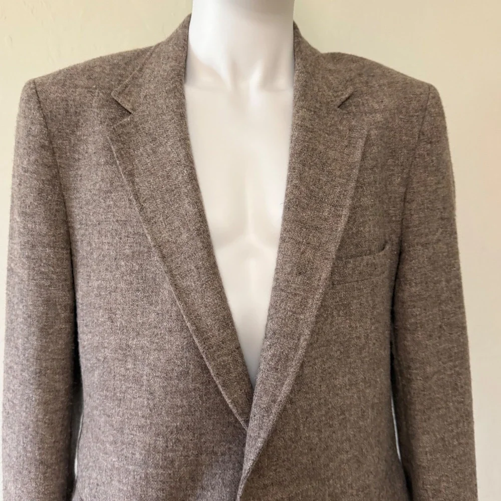 Rare Vintage Levis Mens Brown Tweed 100% Wool Blazer‎ with Leather Buttons 42R